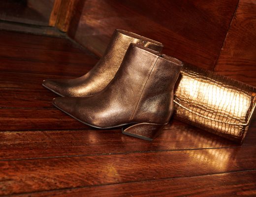 Bronze ankle boots with matching clutch bag